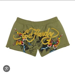 Ed Hardy Green Graphic High Waist Women Shorts